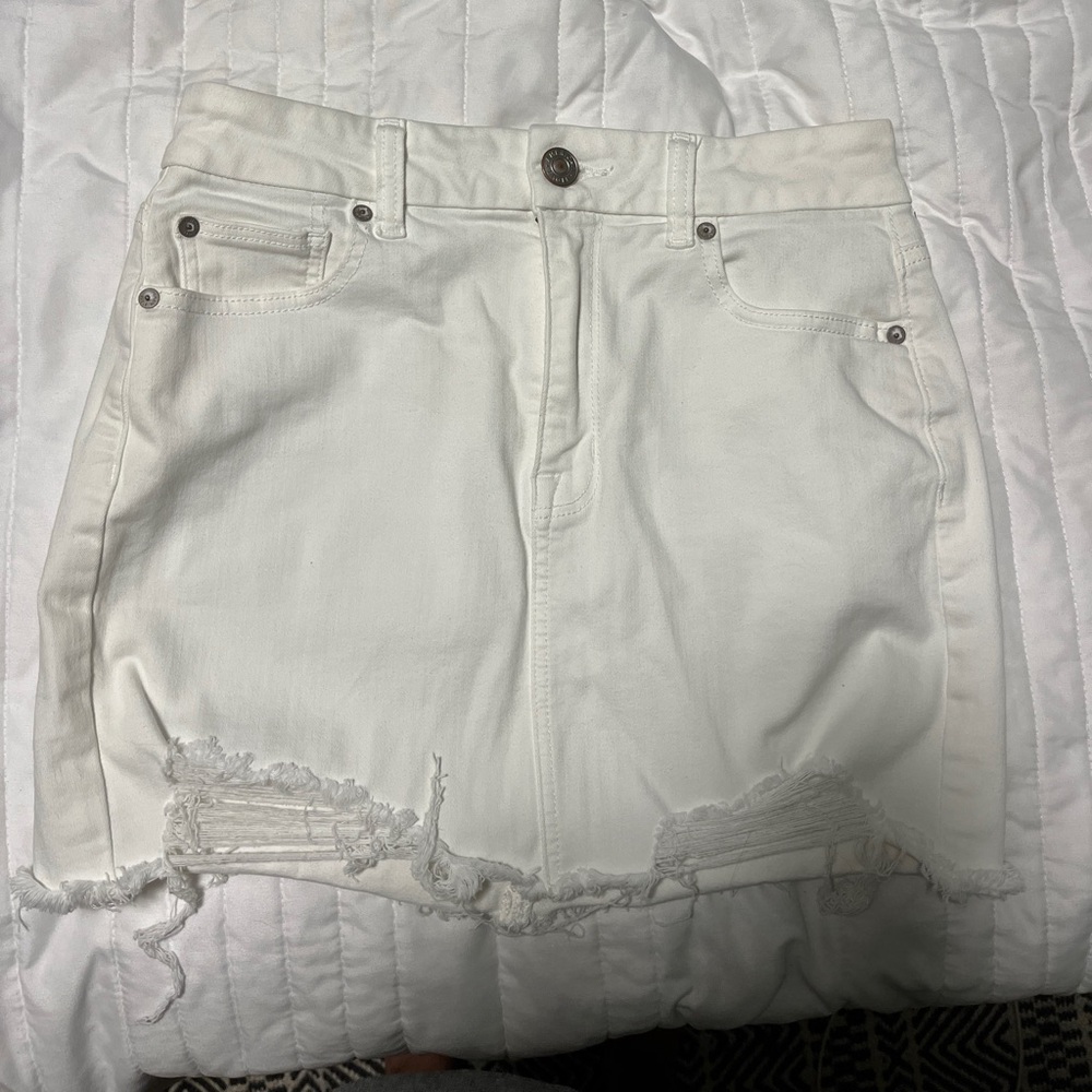 STRETCHY White Jean Ripped Skirt